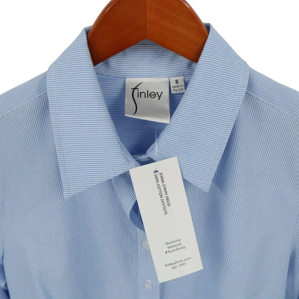 NWT Finley Jenna Striped Ruffled Tiered Shirt Dress Blue White Shirtdress S - Picture 7 of 8